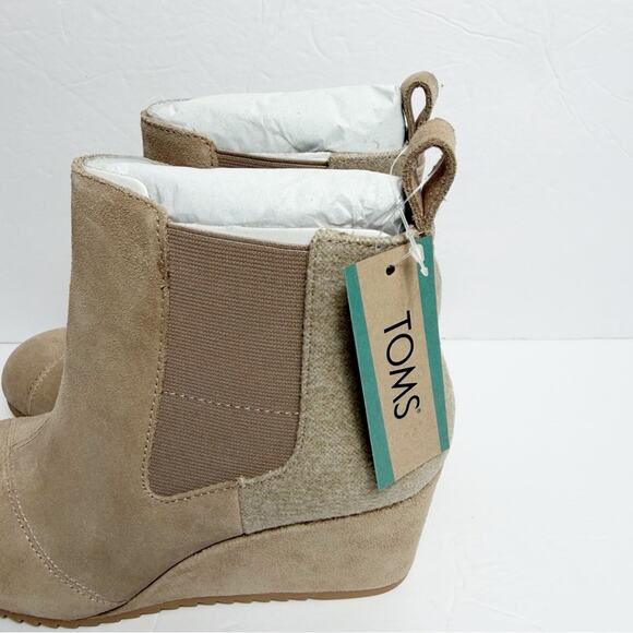 TOMS BAILEY WARM TAUPE FASHION PULL ON ROUNDED TOE WEDGE ANKLE BOOTS SIZE 8 NEW - Picture 4 of 8